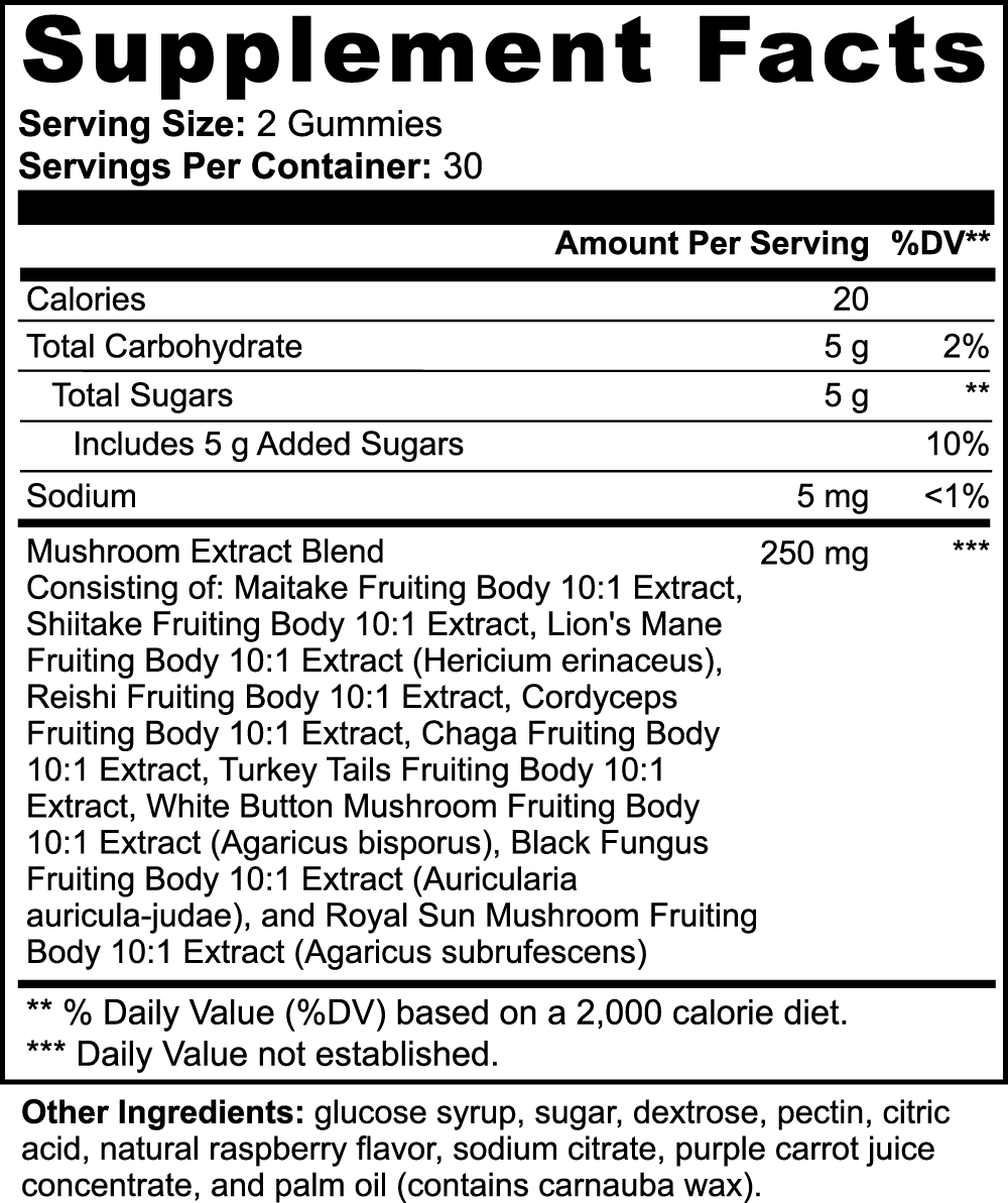 Mushroom Extract Complex Gummies for Cognitive & Immune Support