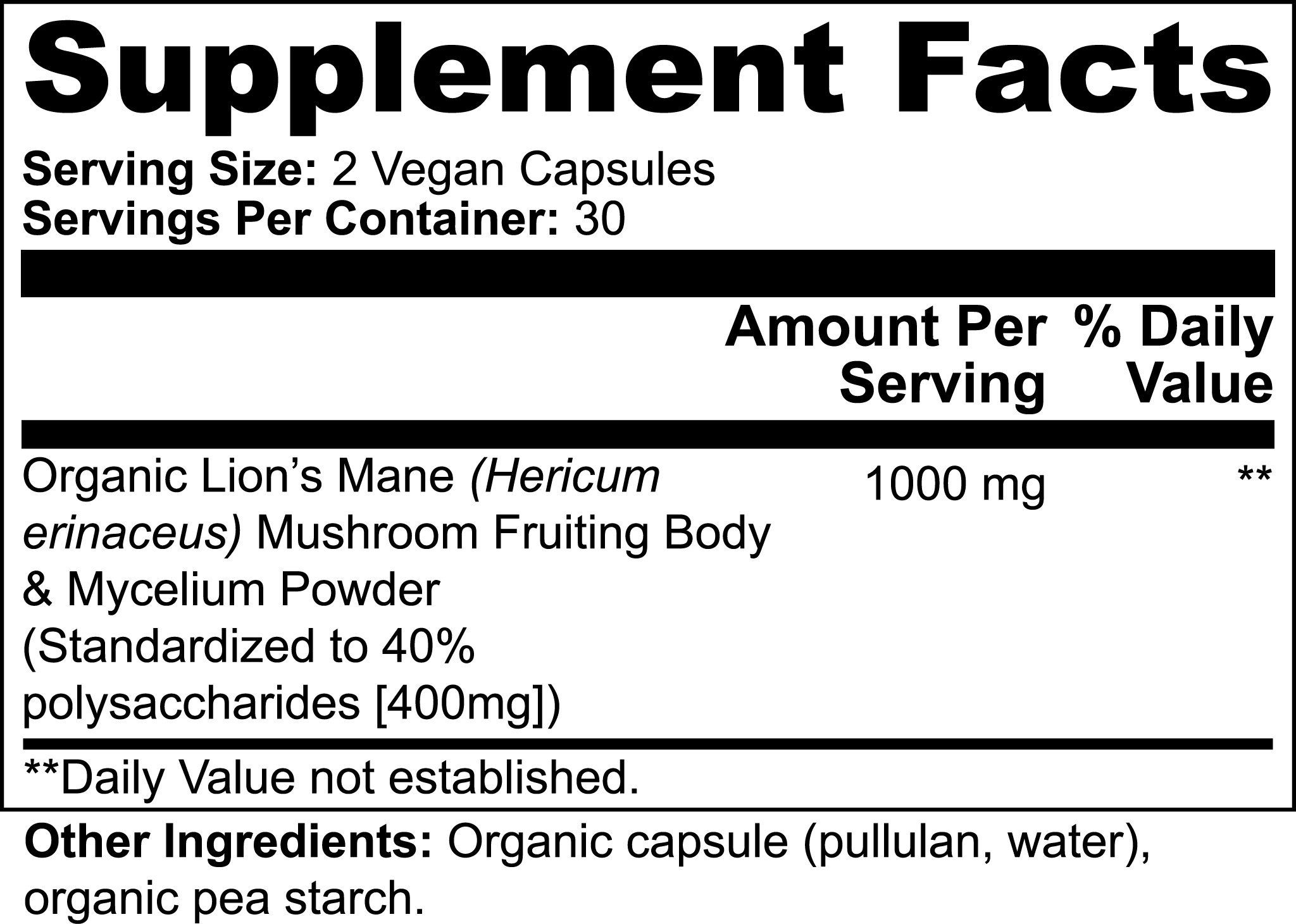 Organic Lion’s Mane Mushroom Capsules for Cognitive Support & Focus